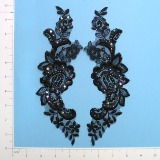 E240 Black Iris Venise Lace 9" Sequin Applique