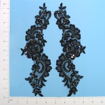 Black Iris Venise Lace 10" Mirror Pair Appliques E243