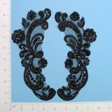 Black Venise Lace 8" Sequin Appliques  E249-ivory,embellishment,floral,sequin,beaded,beads,applique,black