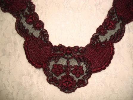 L25 Wine Yoke Collar Venice Lace Applique