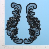 Black Venise Lace 9" Sequin Appliques  E252-ivory,embellishment,floral,sequin,beaded,beads,applique,black