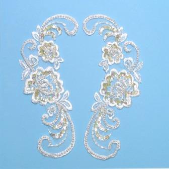 E252 White Venise Lace Sequin Appliques 9"