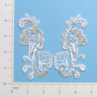 E2702 White Venise Lace Sequin Applique Pair 4"