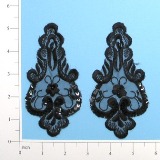 Black  Venise Lace  5" Sequin Applique Pair E2705-gem,embellishment,floral,sequin,beaded,beads,applique,black