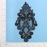 Black Iris Venise Lace 7.25" Sequin Applique  E2707