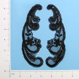 Black Venise Lace 6" Sequin Appliques E2711-gem,embellishment,floral,sequin,beaded,beads,applique,black