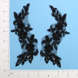 Black Venise Lace 6.5" Sequin Appliques  E2712-white,embellishment,floral,sequin,beaded,beads,applique,black