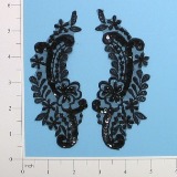 Black Venise Lace 5.5" Sequin Applique  E2715-ivory,embellishment,floral,sequin,beaded,beads,applique,black