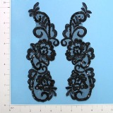 Black Venise Lace 9.75" Sequin Appliques  E2738-ivory,embellishment,floral,sequin,beaded,beads,applique,black