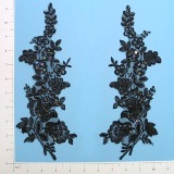 Black Iris Rose Venise Lace Mirror Pair 11.25" Sequin Appliques  E2739
