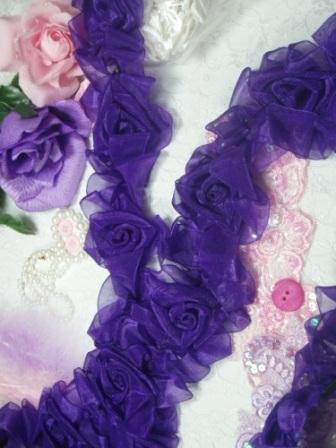 L28  Purple Organza Floral Sewing Trim 2.5"