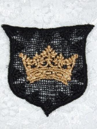 L3 Black Crown Crest Venice Lace Applique-black,crown,crest,applique,embellishment,motif