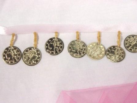 L30  Gold Coin Beaded Fringe Sewing Trim-white,ribbon,gold,coin,beaded,fringe,sew,sewing,trim,trimming