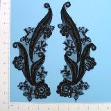 Black Venise Lace 9.5" Sequin Appliques  E340-ivory,embellishment,floral,sequin,beaded,beads,applique,black