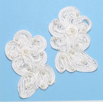 E3720  Ivory Flower Corded Lace Mirror Pair Appliques 3"-ivory,flower,corded,lace,mirror,pair,appliques