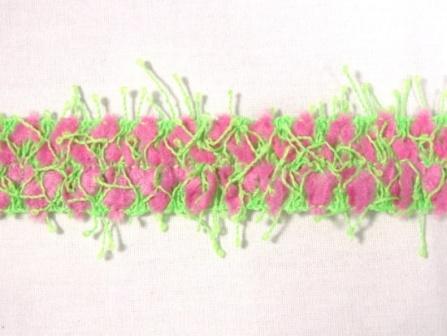 L38  Neon Lime Green And Pink  Gimp Trim 3/4"-embellishment,trim,motif,fringe,hairy,gimp,green,lime,neon,pink