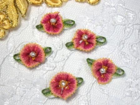 L40 Set of 5  Peach Ombre Rose Pearl Orchid Applique-set,of,5,peach,ombre,rose,pearl,applique
