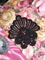 L45 Black Venice Victorian Lace Floral Applique 4"-black,venice,venise,lace,victorian,applique,embellishment,motif