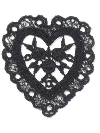 L46 Black Venice Victorian Lace Heart Applique-black,venice,venise,lace,victorian,heart,applique,embellishment,motif