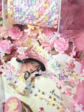 L48  Pastel Multicolor Rococo Braid Sewing Trim 1/2"-pink,sewing,trim,trimmings,pastel,