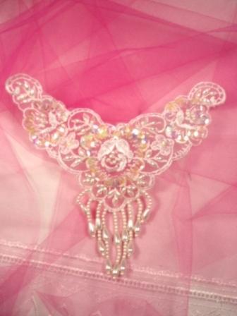 L65  Ivory Venise Lace Sequin Beaded Dangle Applique