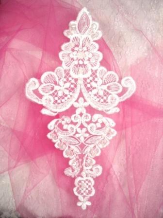 L66  White Venise Lace Beaded Sequin Applique 10.5"