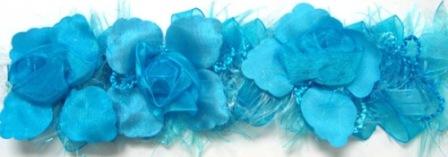 E5665 Turquoise Rose Floral Stretchy Sewing Trim