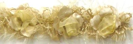 E5665 Gold Rose Floral Stretchy Sewing Trim