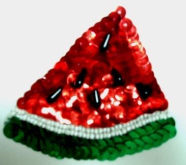 LC10 Watermelon Sequin Beaded Applique 2.75"-applique,beaded,watermelon,fruit