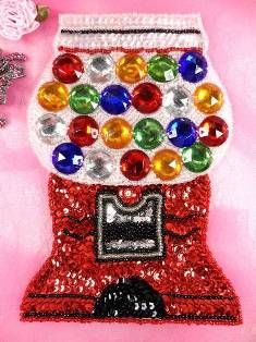LC1401 Jeweled Bubble Gum Machine Beaded Sequin Applique 6.5"