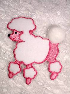 LC1417 Pink White Poodle Embroidered Applique 3"