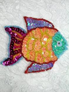 LC1418 Multi Color Fish Beaded Sequin Applique 3.5"