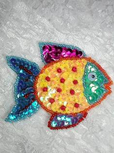 LC1421 Multi Color Fish Beaded Sequin Applique 3.5"