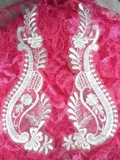 LC1423 White Venise Lace Beaded Sequin Mirror Pair Appliques 8.5"