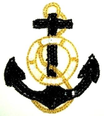 LC260  Anchor Sequin Beaded Applique 4"-applique,sequin,beaded,anchor,novelty