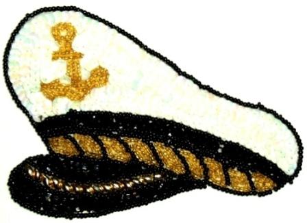 LC263  Captain's Hat Sequin Beaded Applique  5.5"-applique,sequin,beaded,captains,hat,sailor,,novelty
