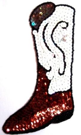 LC274  Western Rodeo Cowboy Boot Sequin Beaded Applique  7"