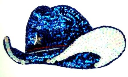 LC276  Western Rodeo Cowboy Sheriff's Hat Sequin Beaded Applique  7"-applique,sequin,beaded,cowboy,hat,sheriff,western,rodeo