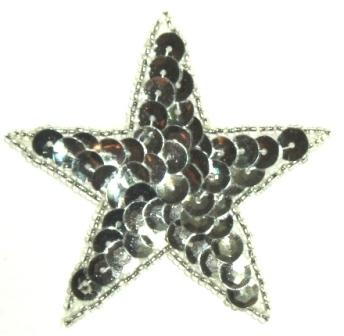 LC354 Silver Star Sequin Beaded Applique  2.5"-applique,beaded,silver,star,sequin