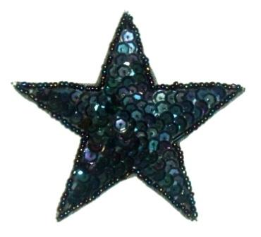 LC368  Black Star Sequin Beaded Applique 3"