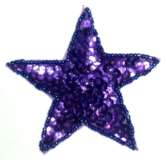LC368  Purple Star Sequin Beaded Applique 3"