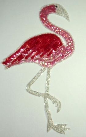 LC500 Flamingo Sequin Beaded Applique 11"-sequin,beaded,applique,flamingo