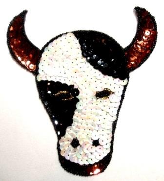 LC516 Steer  Buffalo Bull Sequin Beaded Applique 5.25"