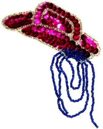 LC522  Fuchsia  Cowboy Hat w/ lasso Sequin Beaded Applique 4"