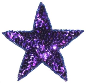 LC524  Purple Star Sequin Beaded Applique 3.75"