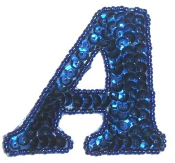 LC527  Letter  ( A ) Sequin Beaded Applique 2.25"-applique,sequin,beaded,blue,royal,letter,
