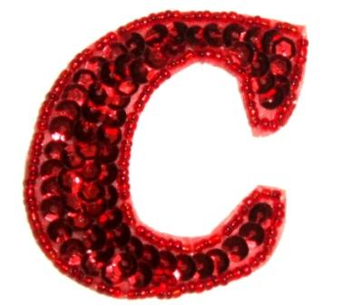 LC528  Red Letter ( C ) Sequin Beaded Applique 2.25"-applique,sequin,beaded,blue,royal,letter,