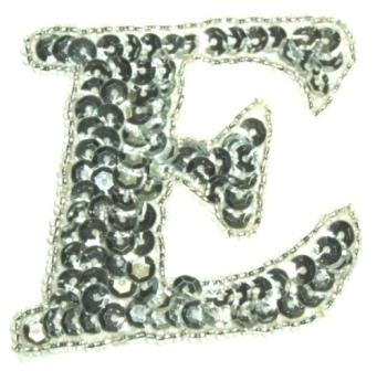 LC530  Silver Letter ( E ) Sequin Beaded Applique 2.25"-applique,sequin,beaded,silver,letter,