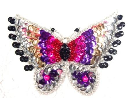 LC532  Purple Butterfly Sequin Beaded Applique 3.5"-applique,sequin,beaded,butterfly,belly,dance