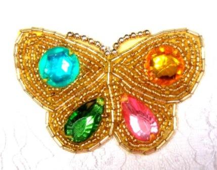 LC533  Reduced Gold Jewel Butterfly Sequin Beaded Applique 3"-applique,sequin,beaded,butterfly,belly,dance,gold